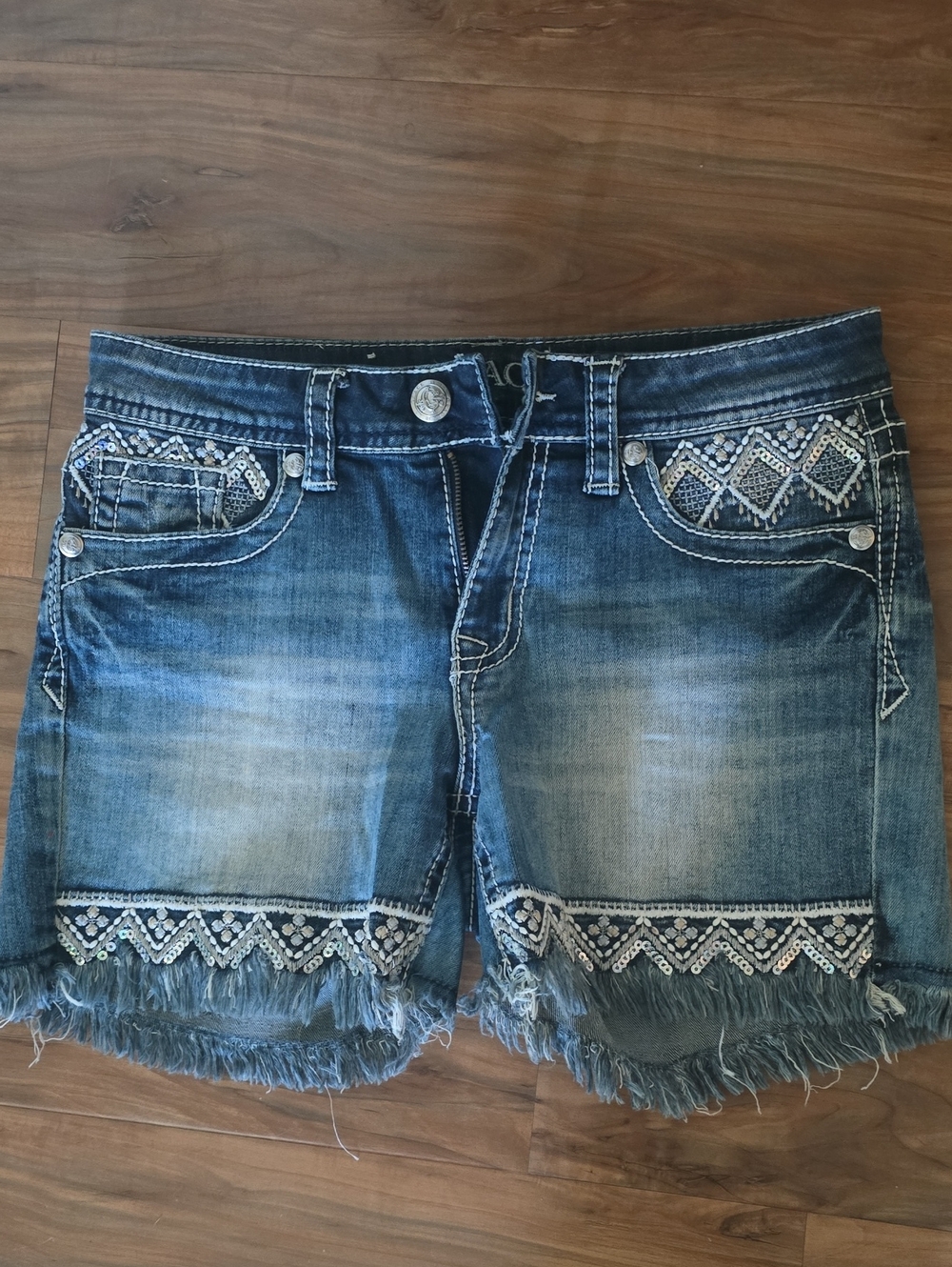 GRACE IN LA Embellished Denim Cutoff Shorts - SIZE 26